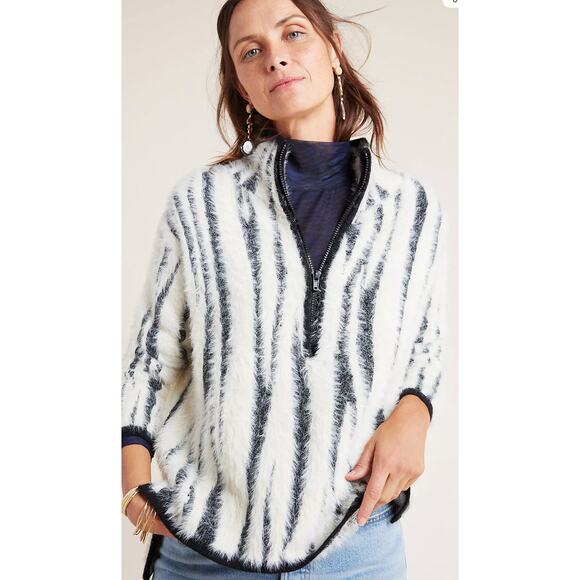 Anthropologie Sweaters - Anthropologie Cindy Eyelash Half Zip Pullover Sweater Womens XS Black Cream